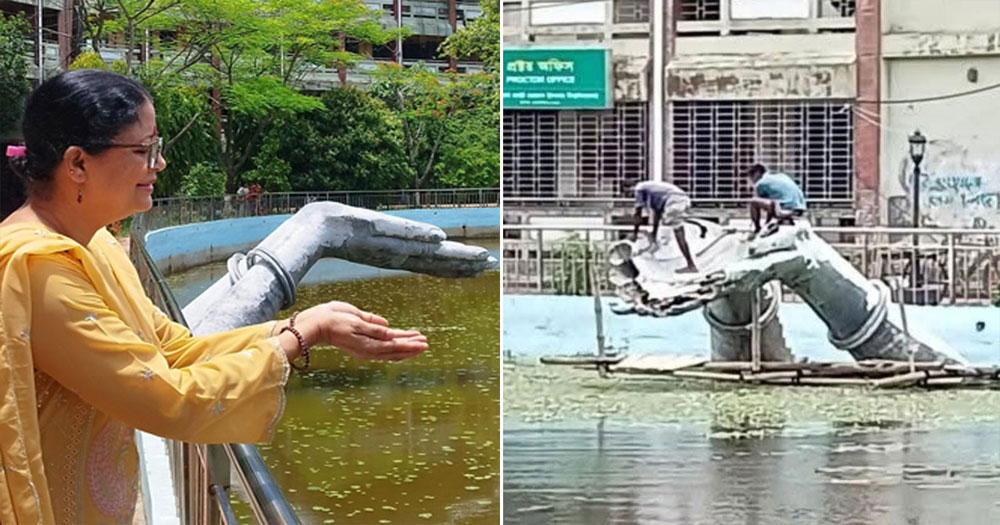 ভেঙে ফেলা হচ্ছে মুনমুনের হাতের ম্যুরাল ‘অঞ্জলি লহ মোর’