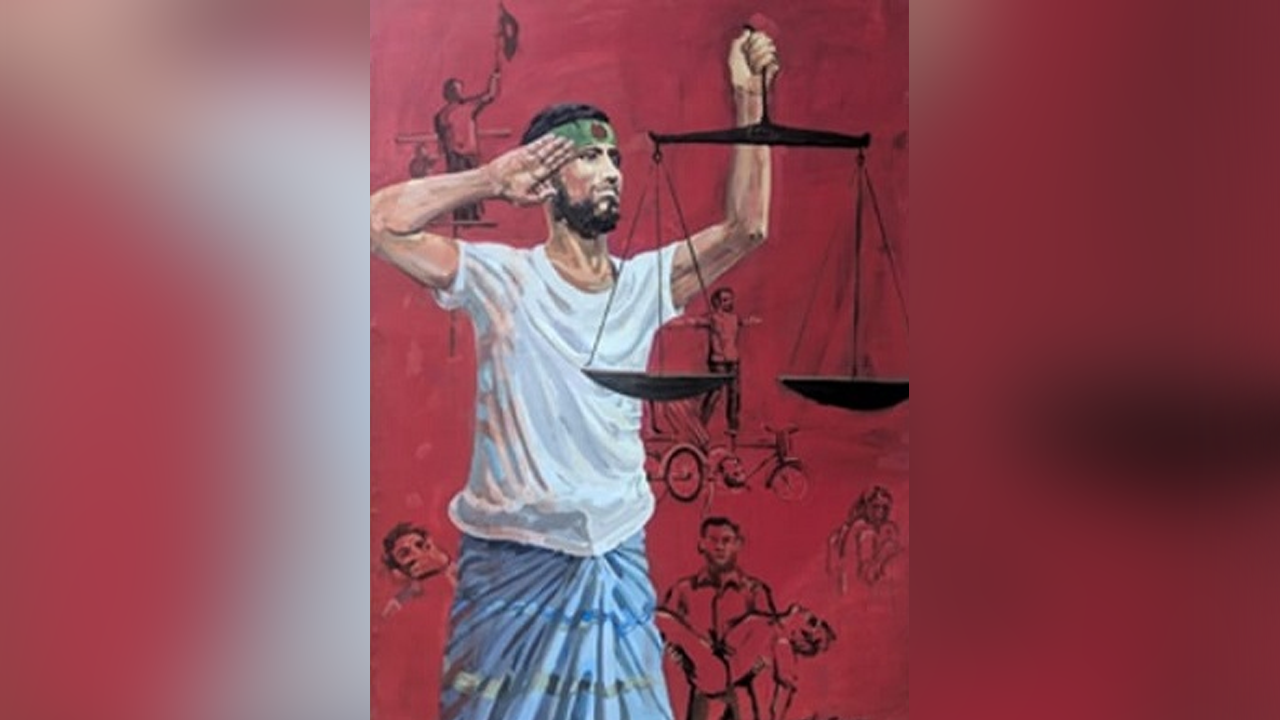 স্যালুট দেওয়া সেই রিকশাচালকের হাতে ‘দাঁড়িপাল্লা’, চিত্রশিল্পীর ব্যাখ্যা