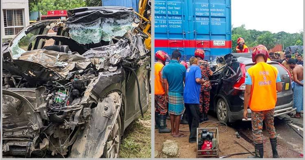 দাঁড়িয়ে থাকা কাভার্ডভ্যানে প্রাইভেটকারের ধাক্কা, বাবা-মেয়ে নিহত