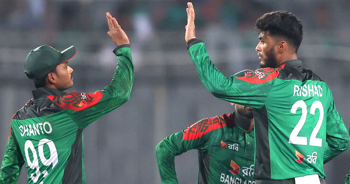 ৬ উইকেটে রিশাদের রেকর্ড, ৭৪ রানে জিতল বাংলাদেশ