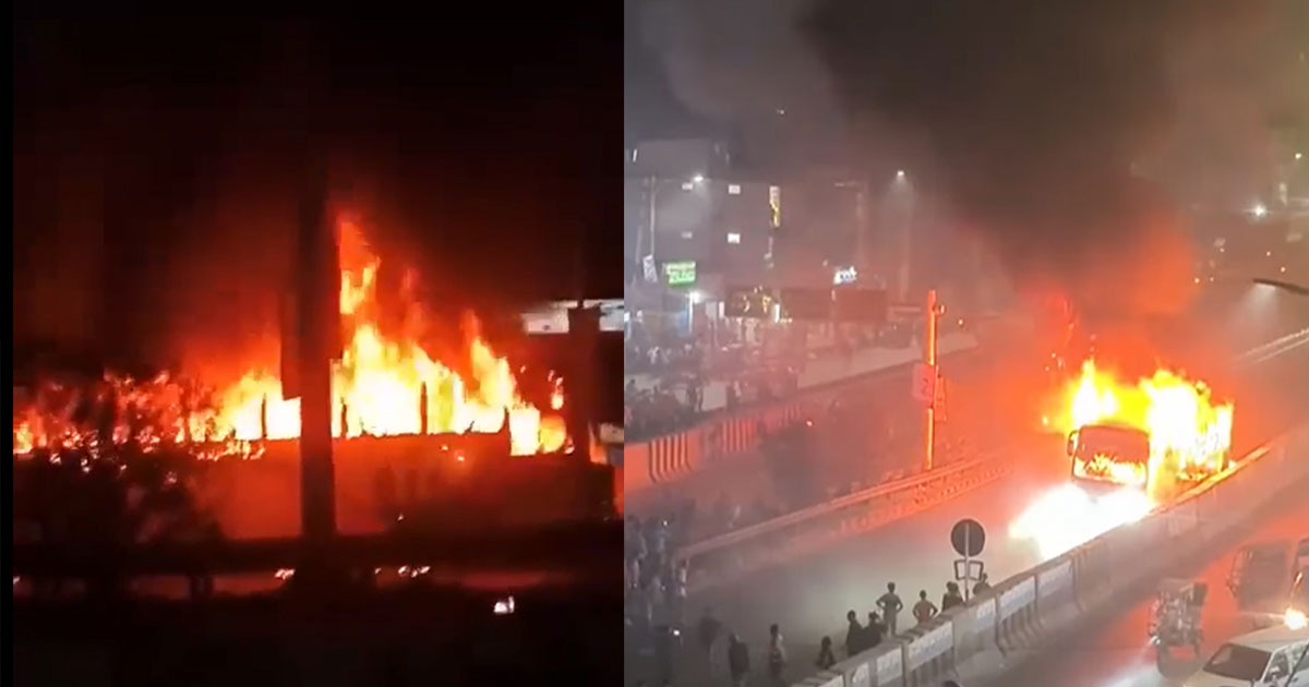 ধোলাইপাড়ে যাত্রীবাহী বাসে আগুন