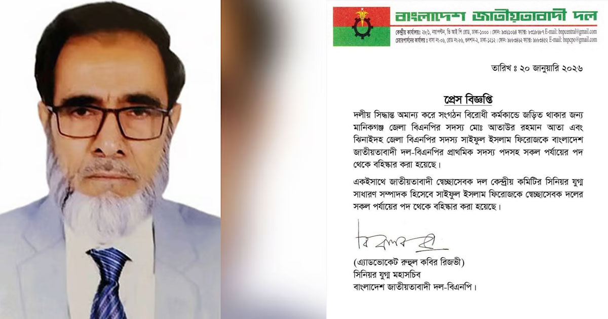 শৃঙ্খলাভঙ্গ ও বিতর্কিত বক্তব্যের দায়ে বহিষ্কার আতাউর রহমান আতা