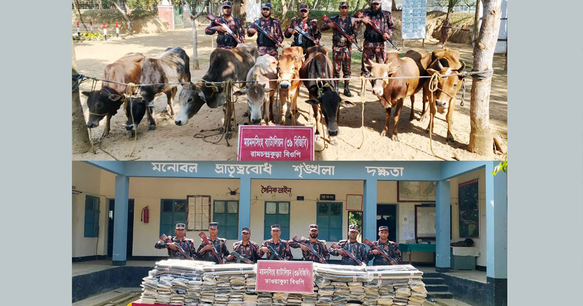শেরপুর সীমান্তে অর্ধকোটি টাকার ভারতীয় চোরাই পণ্য ও মাদক উদ্ধার