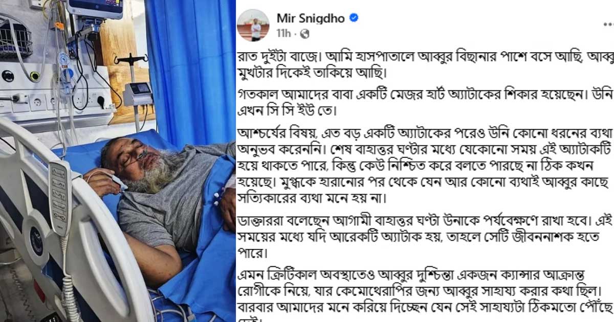 হার্ট অ্যাটাকে সিসিইউতে মীর মুগ্ধর বাবা