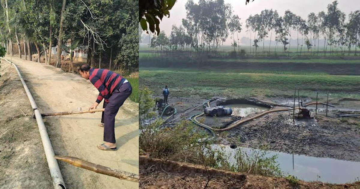 শেরপুরে অবৈধভাবে বালু উত্তোলন, ড্রেজারসহ পাইপ ধ্বংস