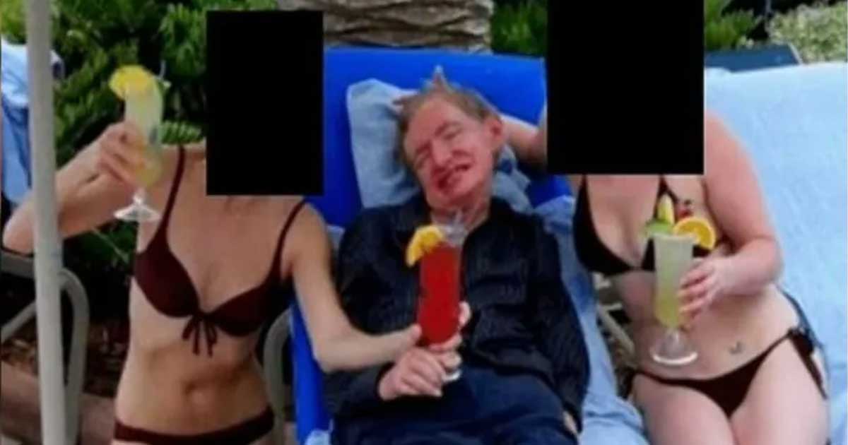 স্টিফেন হকিংকে দেখা গেছে বিবিকিনিতে থাকা নারীদের সঙ্গে পানীয় পান করতে