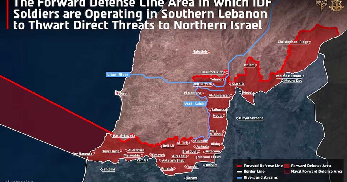 দক্ষিণ লেবাননে নিয়ন্ত্রণাধীন এলাকার মানচিত্র প্রকাশ করল ইসরায়েলি সেনাবাহিনী