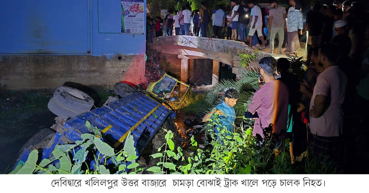 দেবিদ্বারে চামড়াবোঝাই ট্রাক উল্টে চালক নিহত, আহত ২