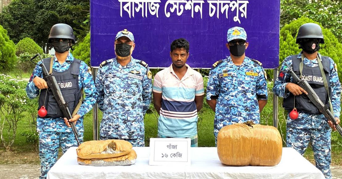 চাঁদপুরে ১৬ কেজি গাঁজাসহ মাদক কারবারি গ্রেপ্তার