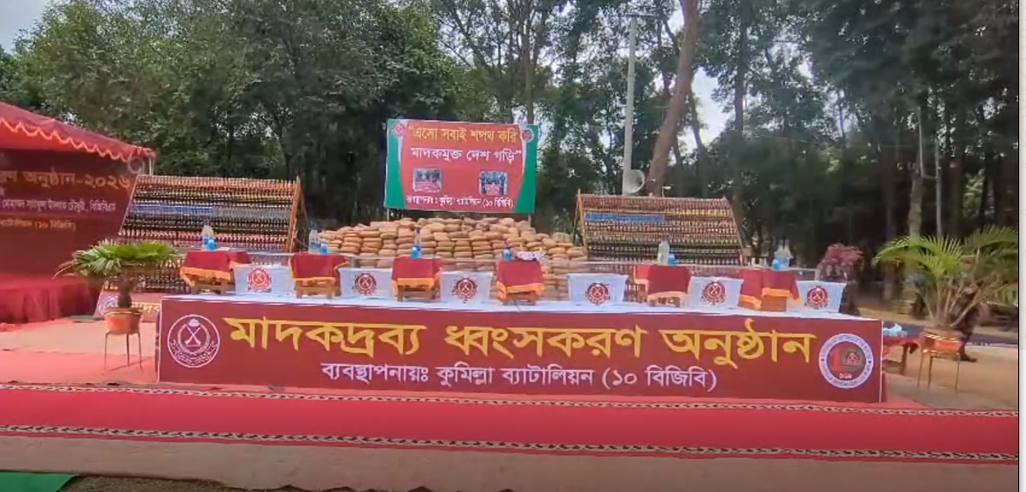 কুমিল্লায় ৫২ কোটি টাকার মাদকদ্রব্য ধ্বংস