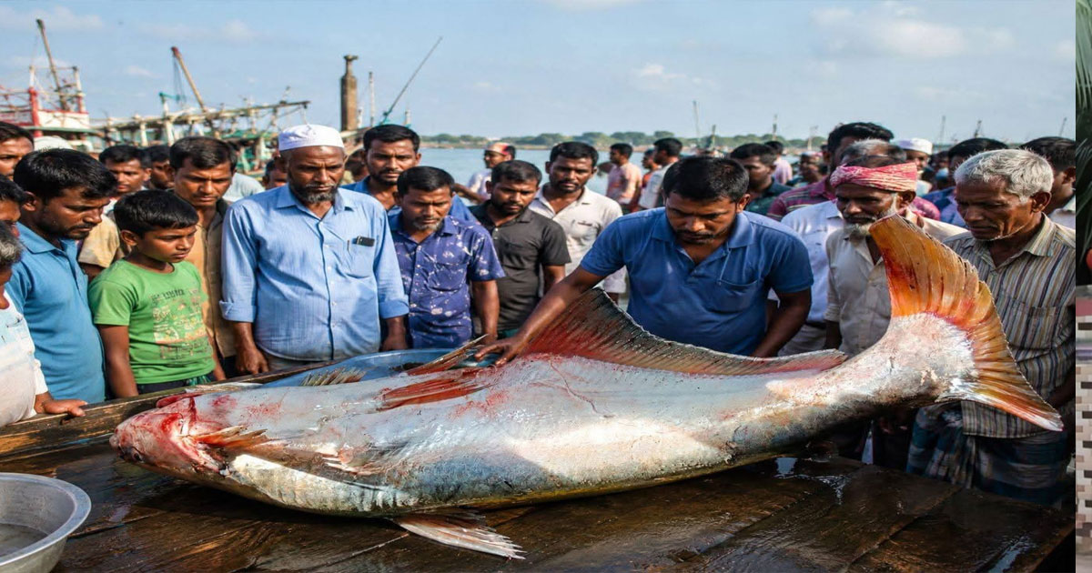 মেঘনায় জেলেদের জালে ২৫ কেজির বিশাল হিলা মাছ, ৩৫ হাজার টাকায় বিক্রি