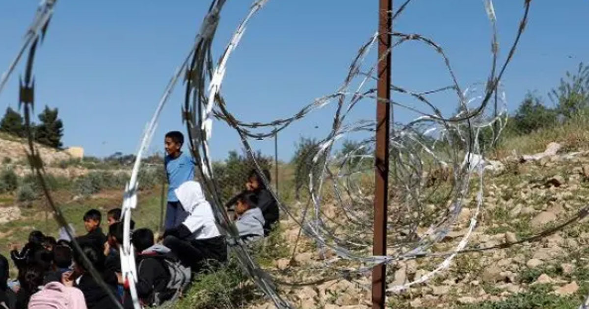 ফিলিস্তিনি শিশুদের স্কুলে যাওয়ার পথে ইসরায়েলি কাঁটাতারের বেড়া!