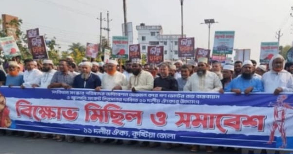 কুষ্টিয়ায় ১১ দলের বিক্ষোভ মিছিল ও সমাবেশ অনুষ্ঠিত